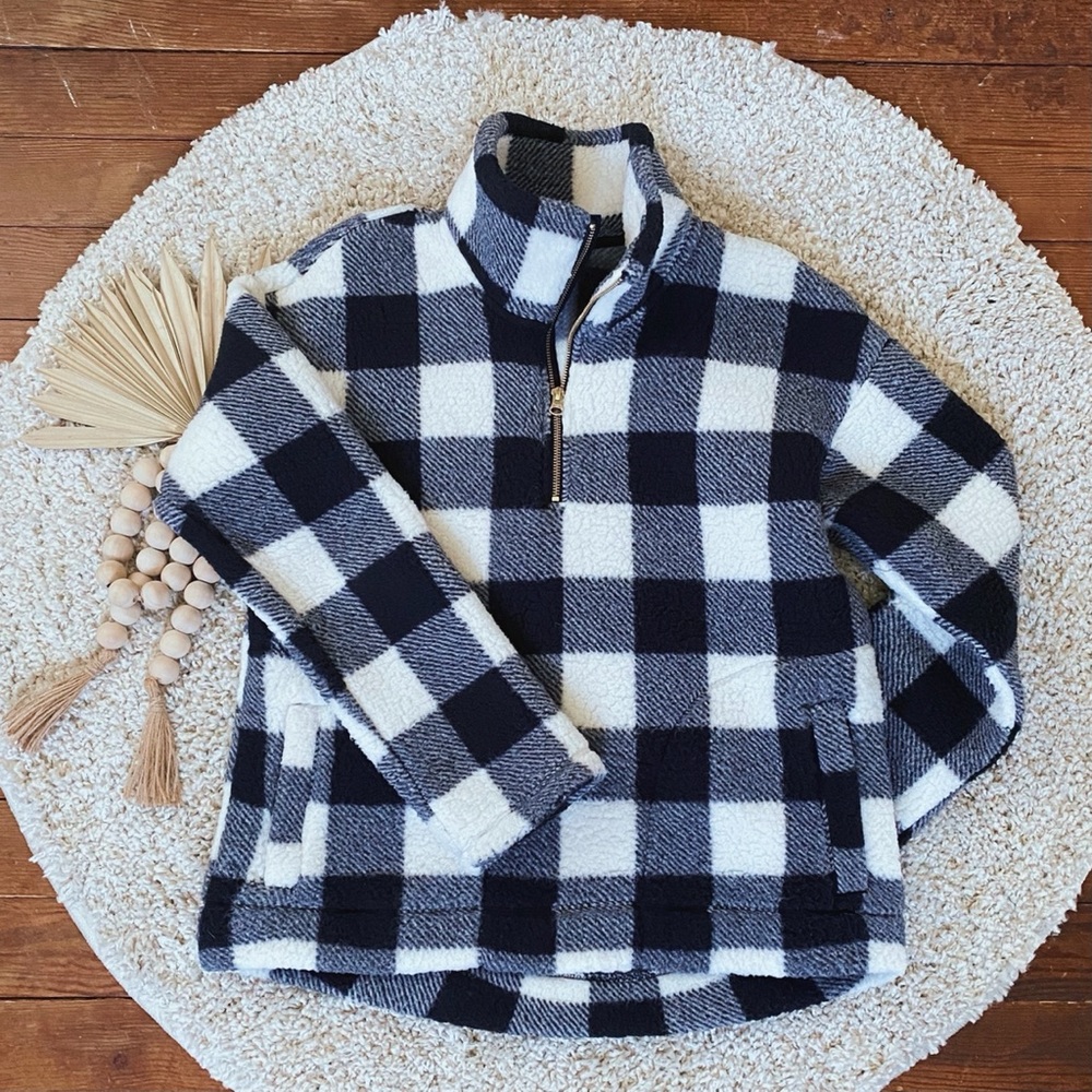 Old Navy Buffalo Plaid Half Zip Fleece Jacket